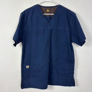 Carhartt Scrub Top Mens Size M Navy Blue Short Sleeve Rip Stop Pockets